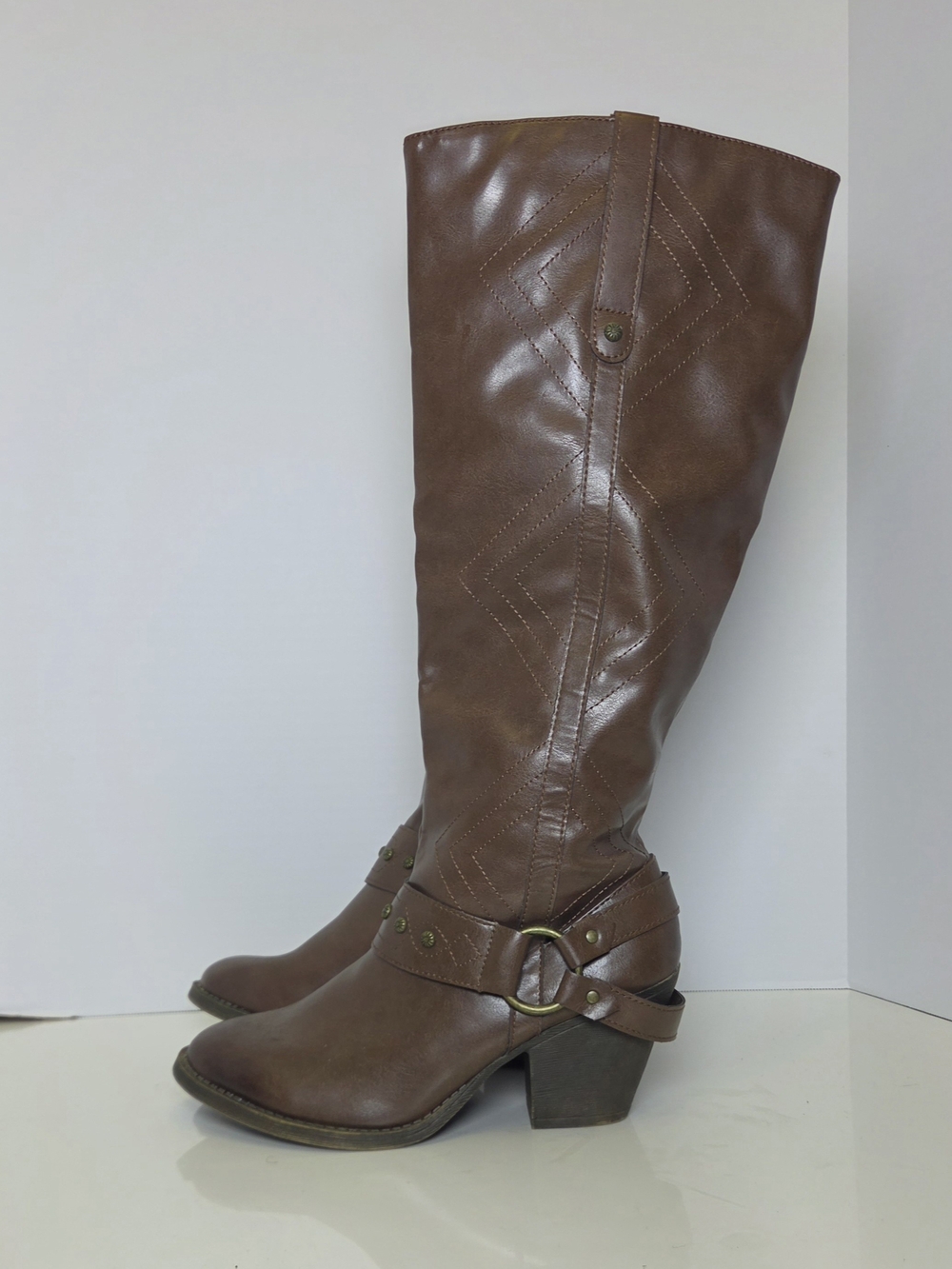 POP Lonie Brown Harness Knee High Western Boots
